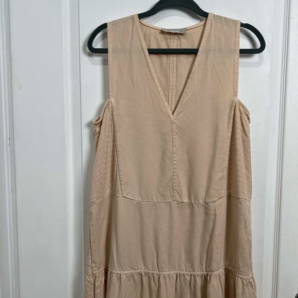 Everlane The Tencel V-Neck Dress Midi Beige Tan Women's Size Medium Modest - Picture 5 of 12